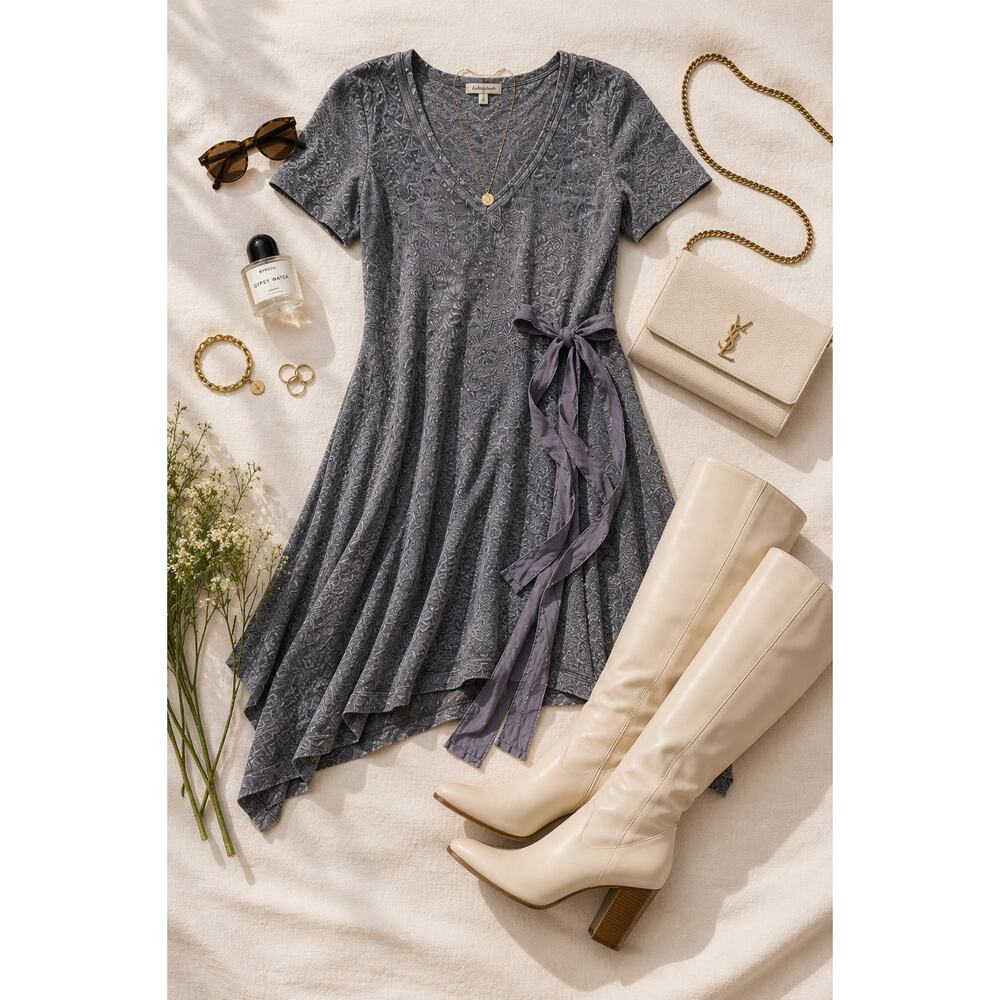 Susana Monaco Alpaca Wool Blend V Neck Tie Waist Sweater Dress Gray XS - Picture 8 of 9